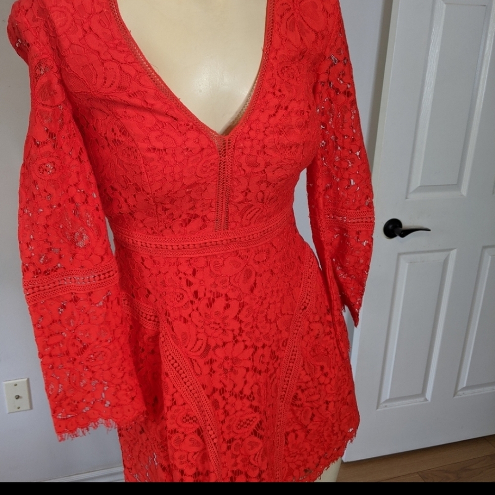 Bardot lace red dress